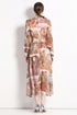 Runway Fashion Drop-Dead Gorgeous Abstract Print, Stand Collar, Long Sleeve Vintage A-Line Party, Cocktail Maxi Dress